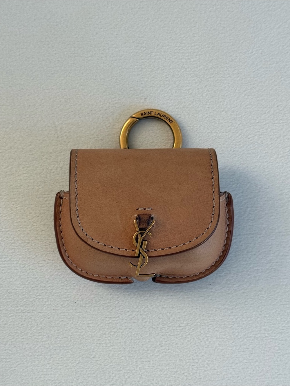 Saint Laurent smooth tan leather mini Kaia AirPods Pouch